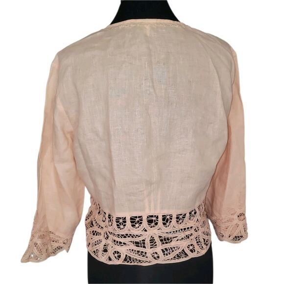 J. Jill Women’s Medium Peach Crochet Cropped Open Cardigan Sweater EUC - Picture 3 of 8